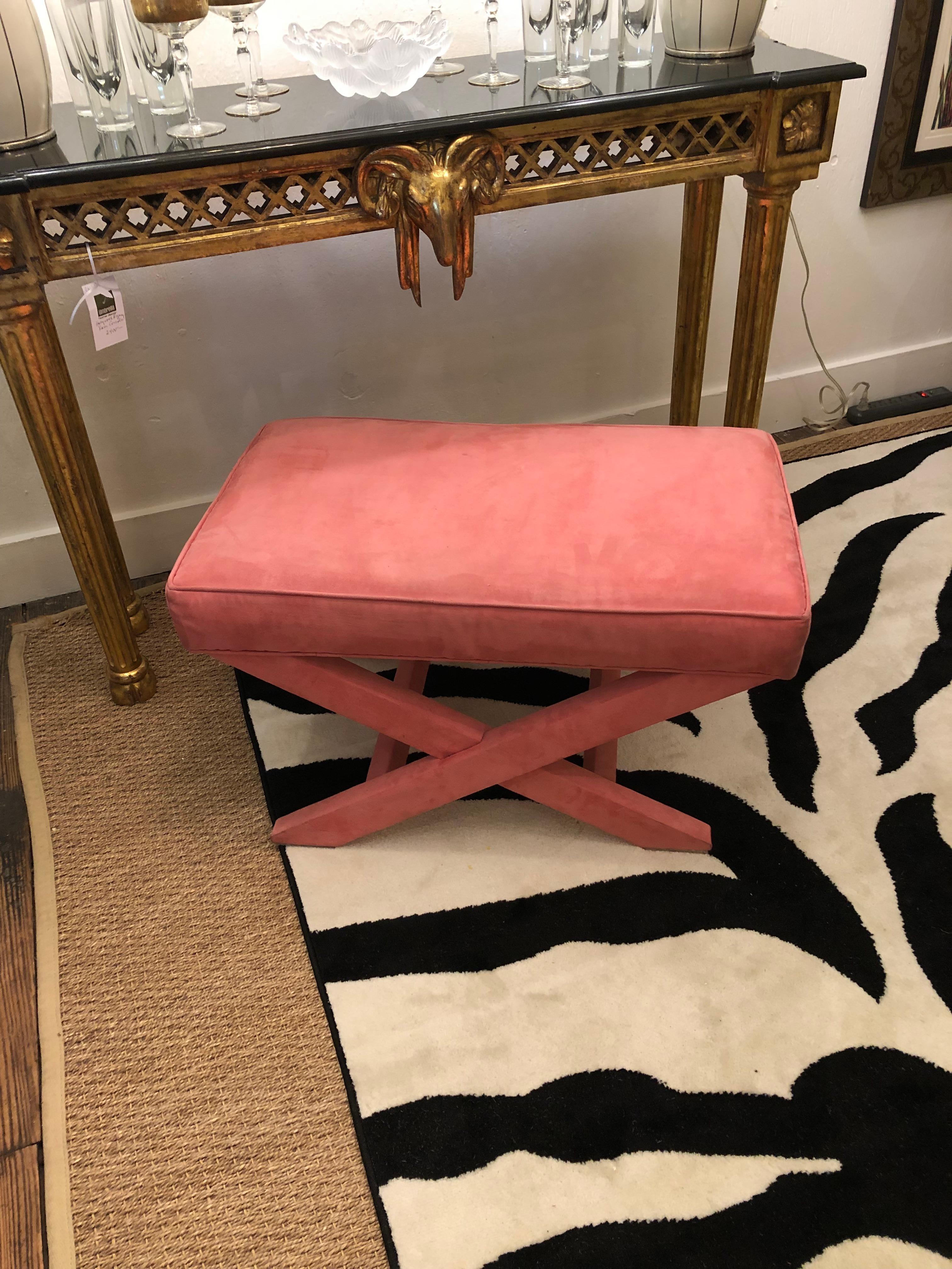 Moviestar Hot Pink Ultra Suede Billy Baldwin Inspired Benches In Good Condition In Hopewell, NJ