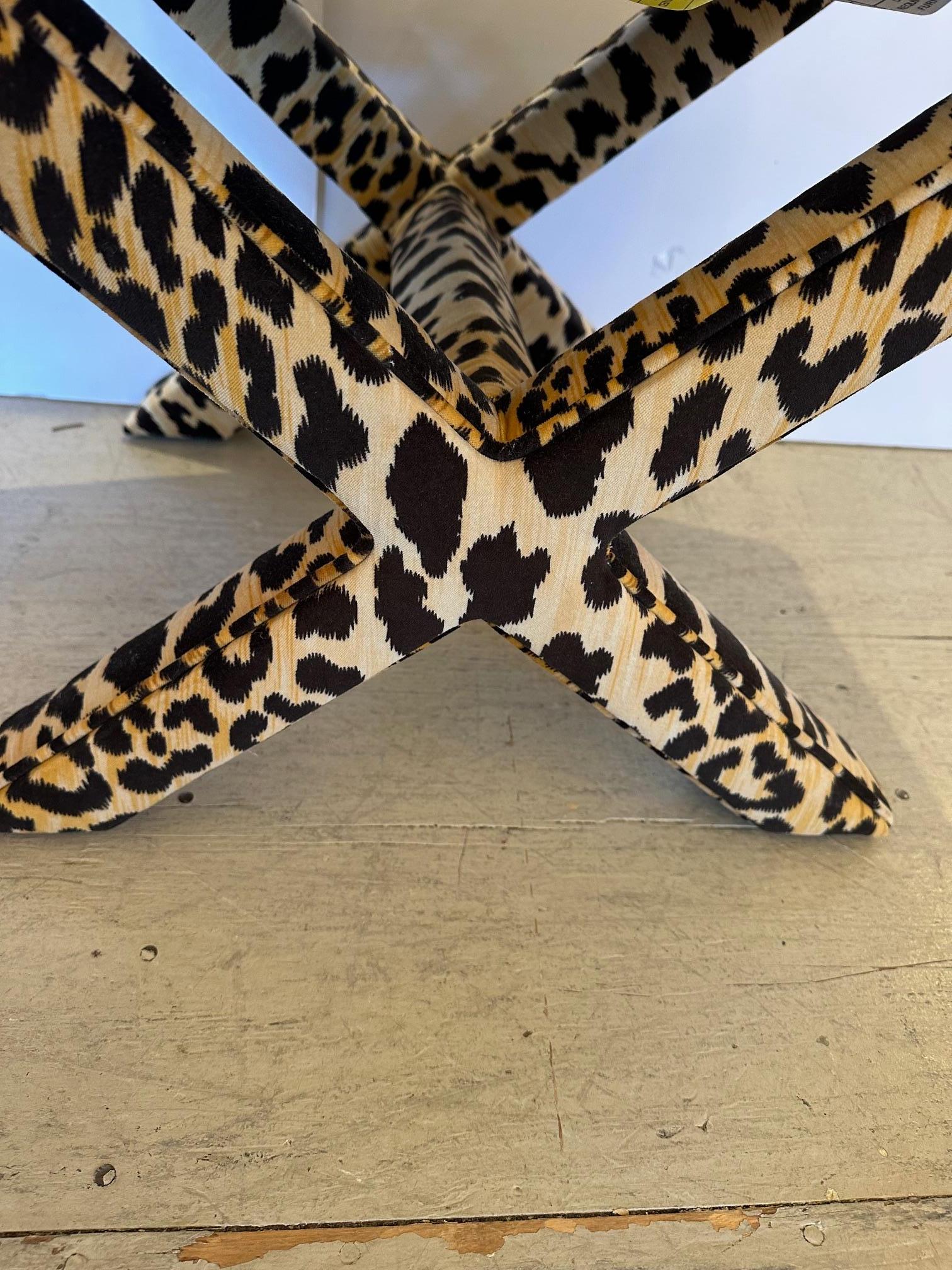 American Moviestar Pair of Leopard Velvet Upholstered Benches