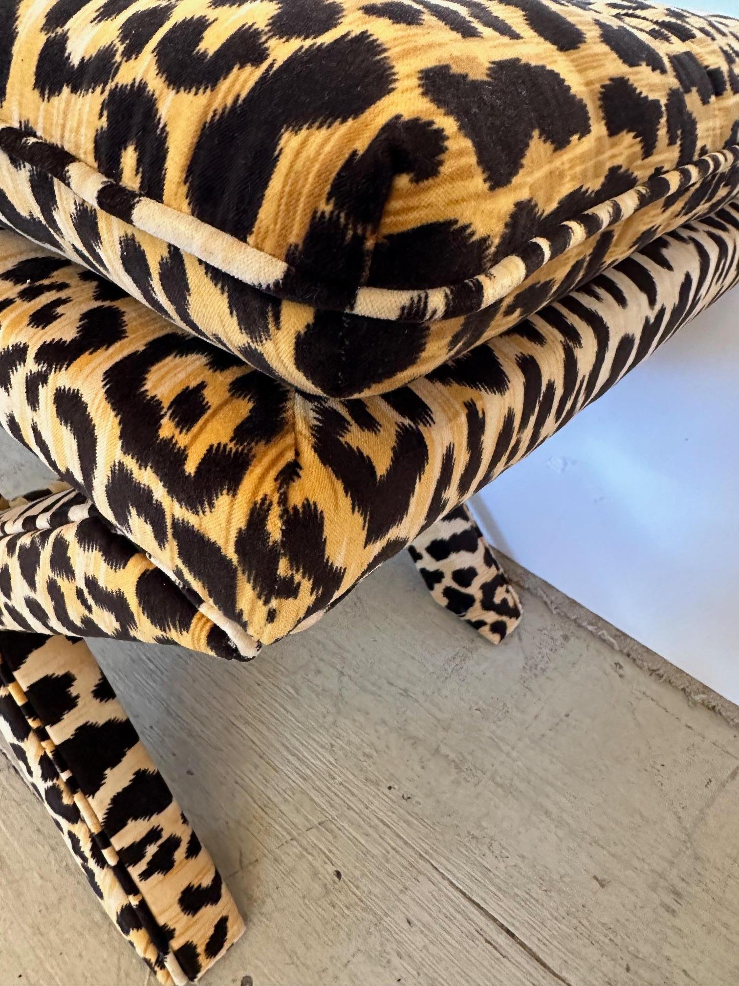 Contemporary Moviestar Pair of Leopard Velvet Upholstered Benches