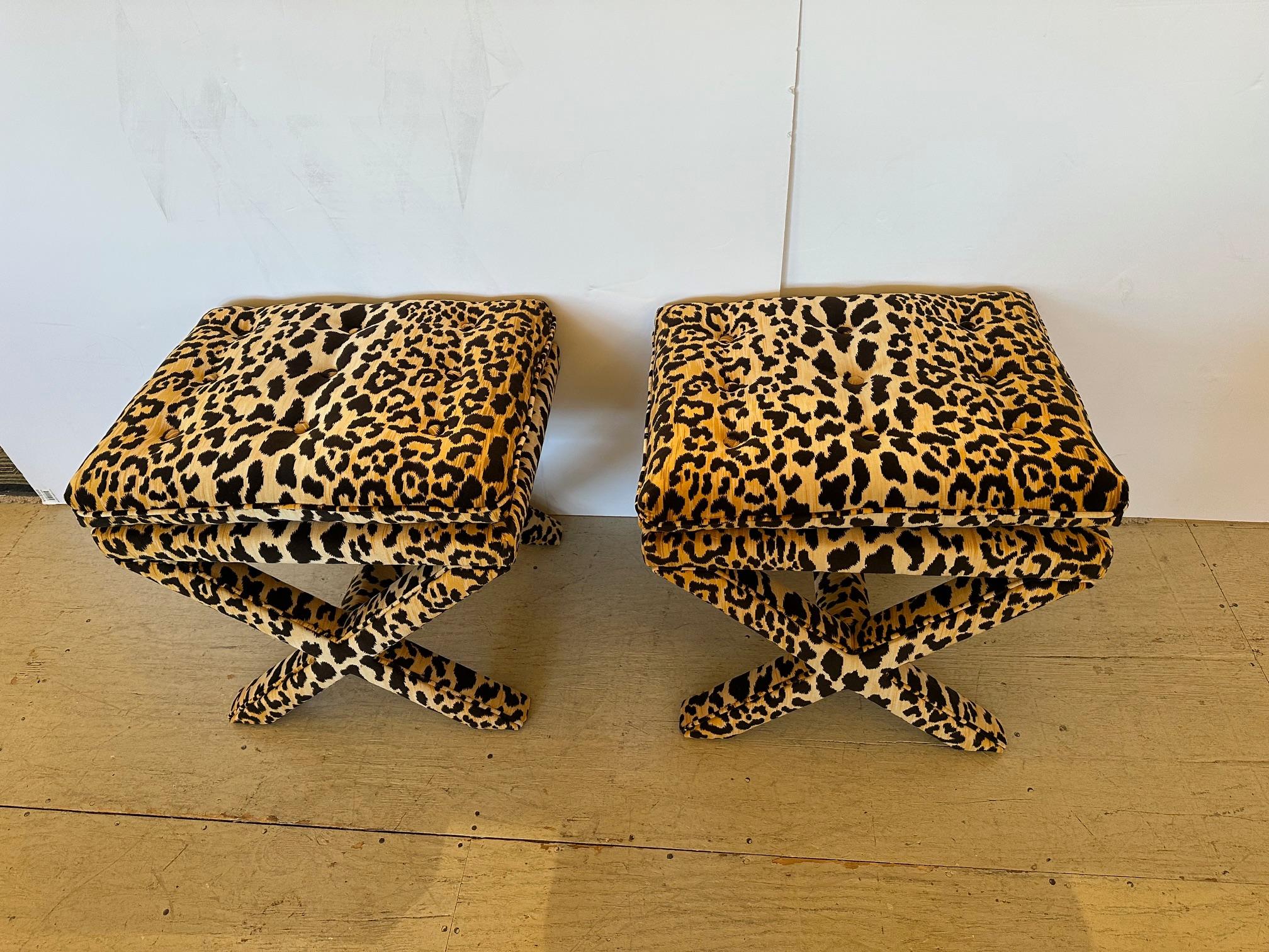 Moviestar Pair of Leopard Velvet Upholstered Benches 2