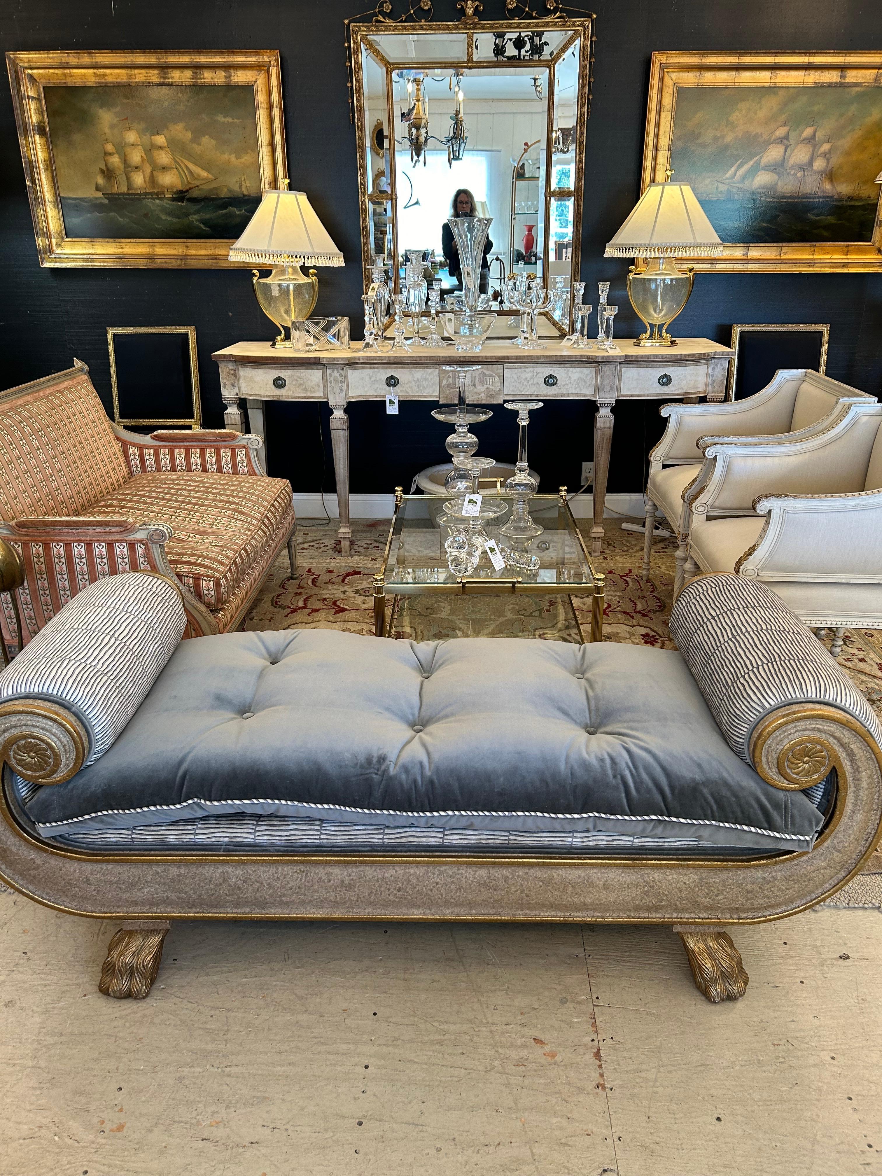 Moviestar Sumptuous Tufted Velvet Gilded Neoclassical Style Chaise Longue For Sale 7
