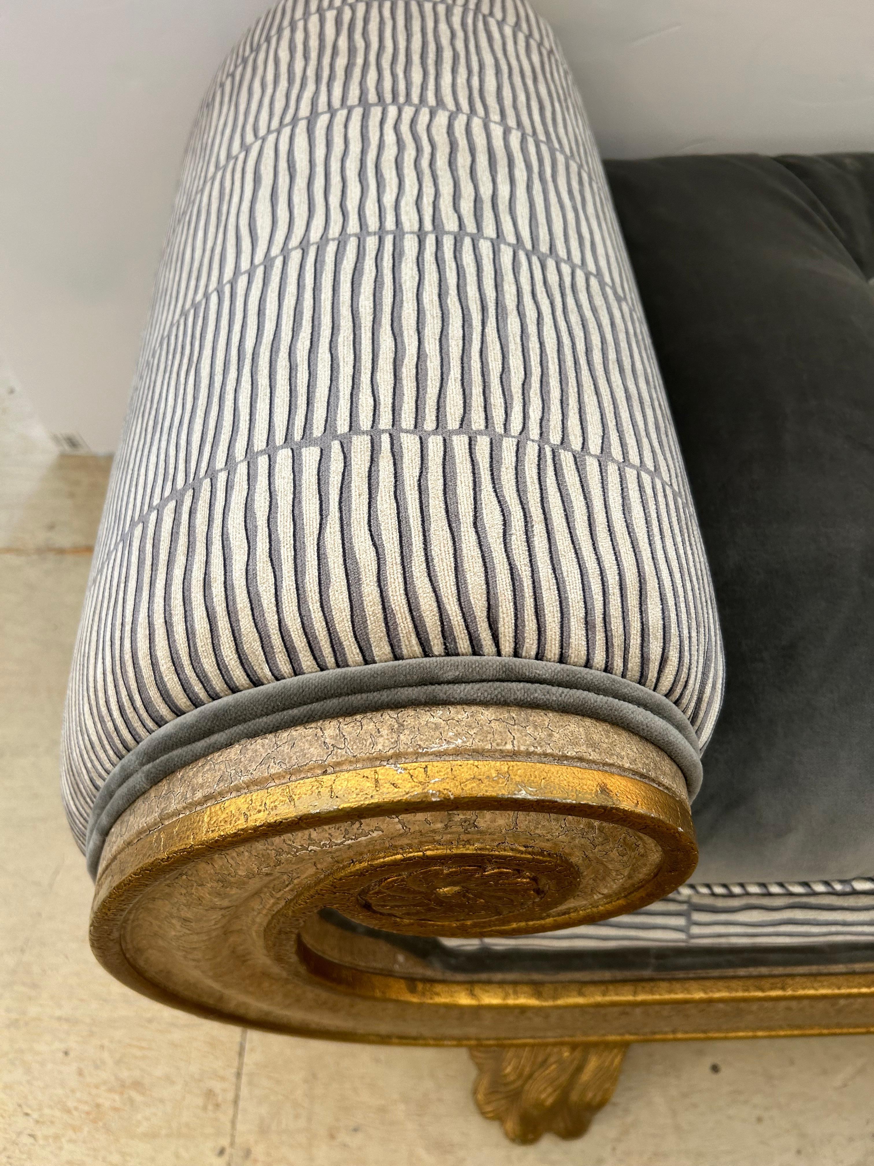 Gilt Moviestar Sumptuous Tufted Velvet Gilded Neoclassical Style Chaise Longue For Sale