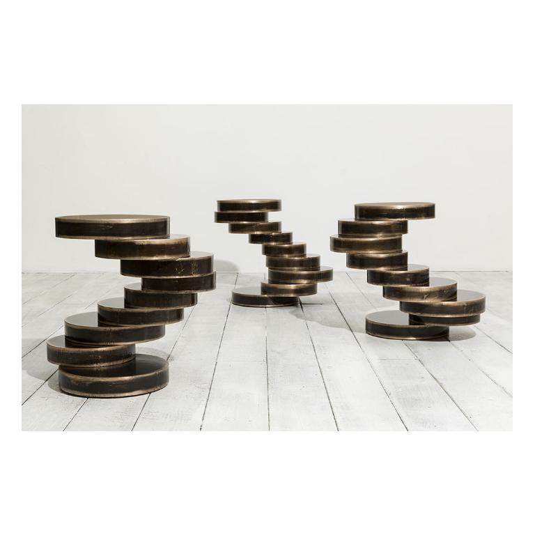 Modern Movimento III Pedestal Table in Fondente Copper by Mauro Mori Studio For Sale