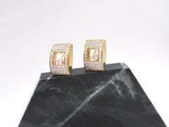 Moving Diamond Inflated Rectangular Clip-On 18 Karat Gold Pierced Earrings