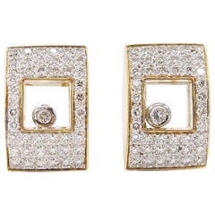 Moving Diamond Inflated Rectangular Clip-On 18 Karat Gold Pierced Earrings