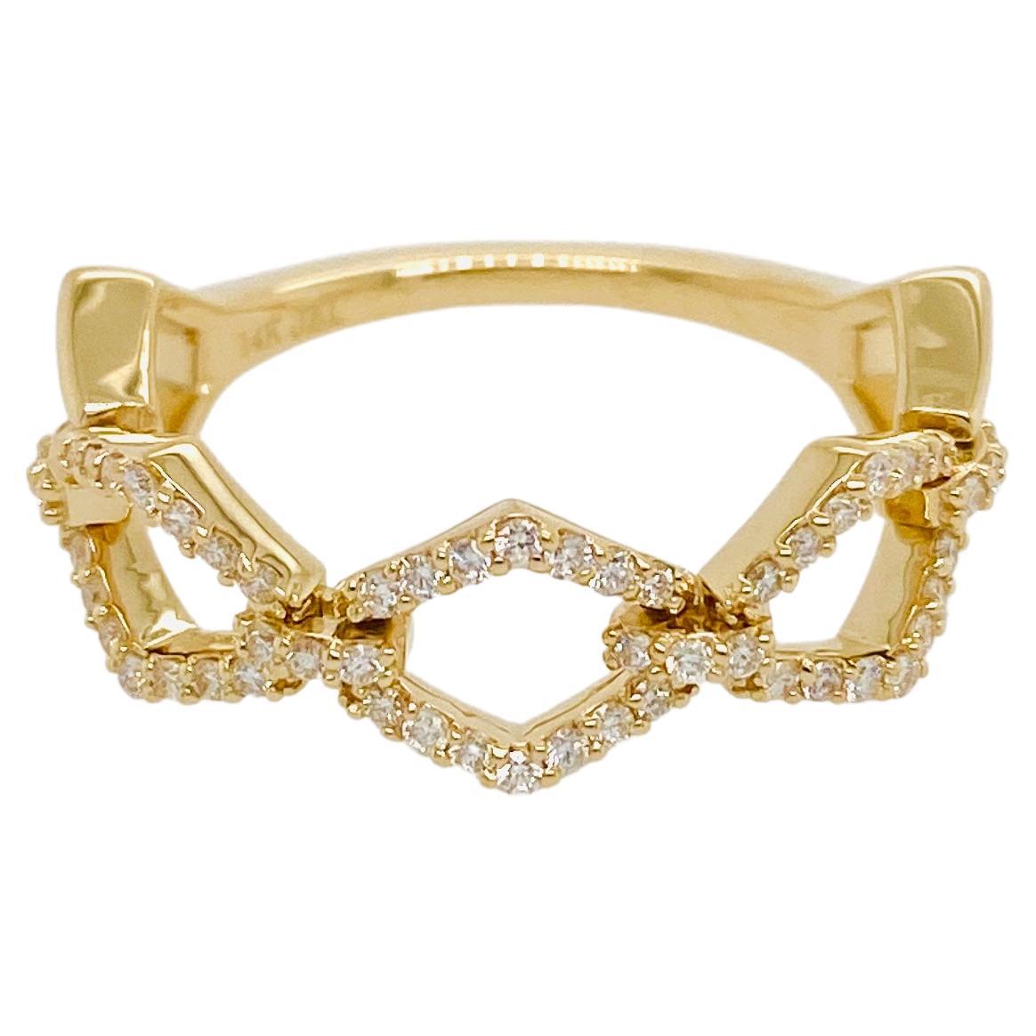 Diamant mobile  Bague à maillons souples en or jaune 14 carats avec 54 diamants, taille 7,5 en vente