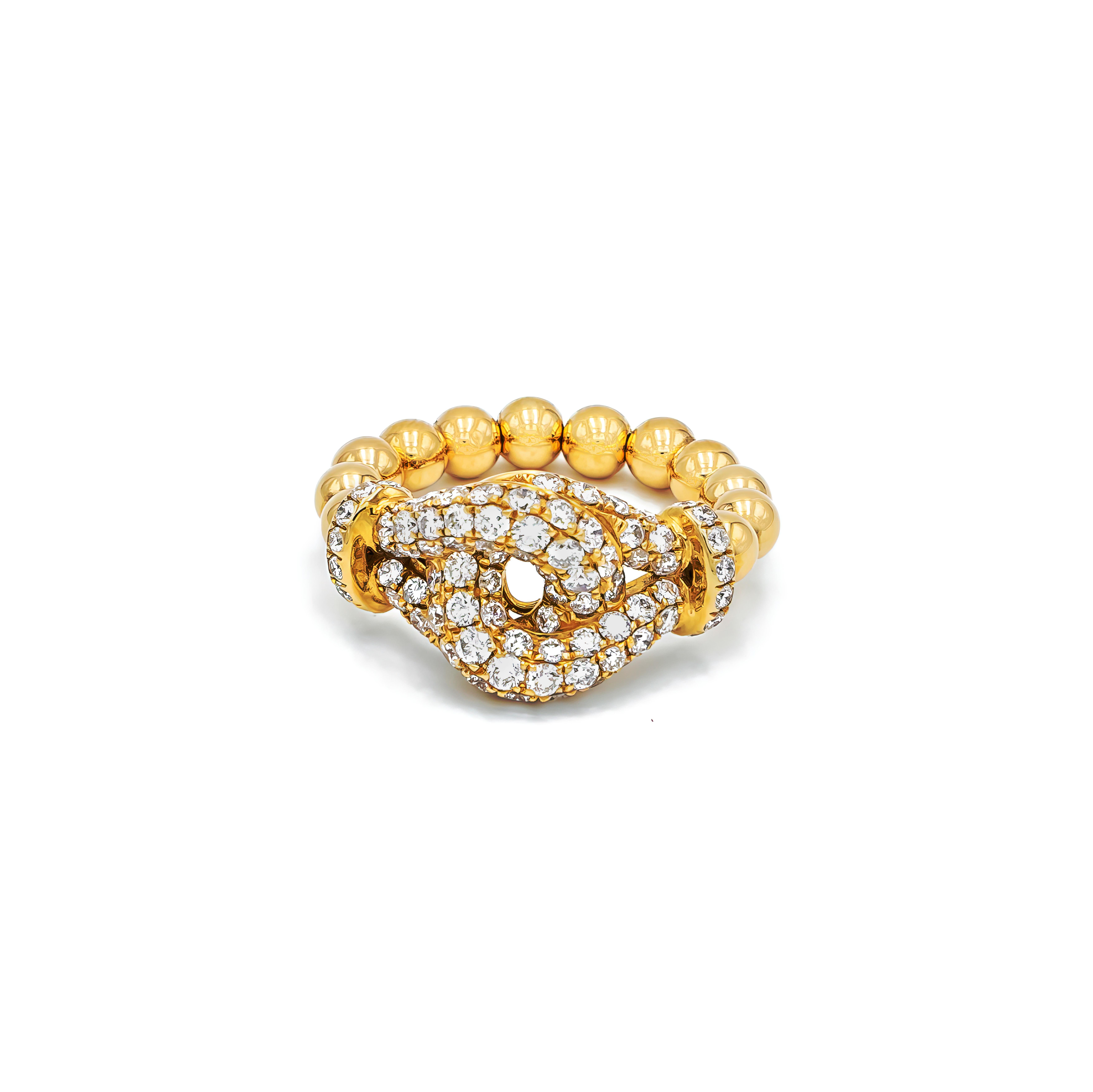Artisan Moving Golden Balls Ring Set with Diamonds in 18k Gold For Sale