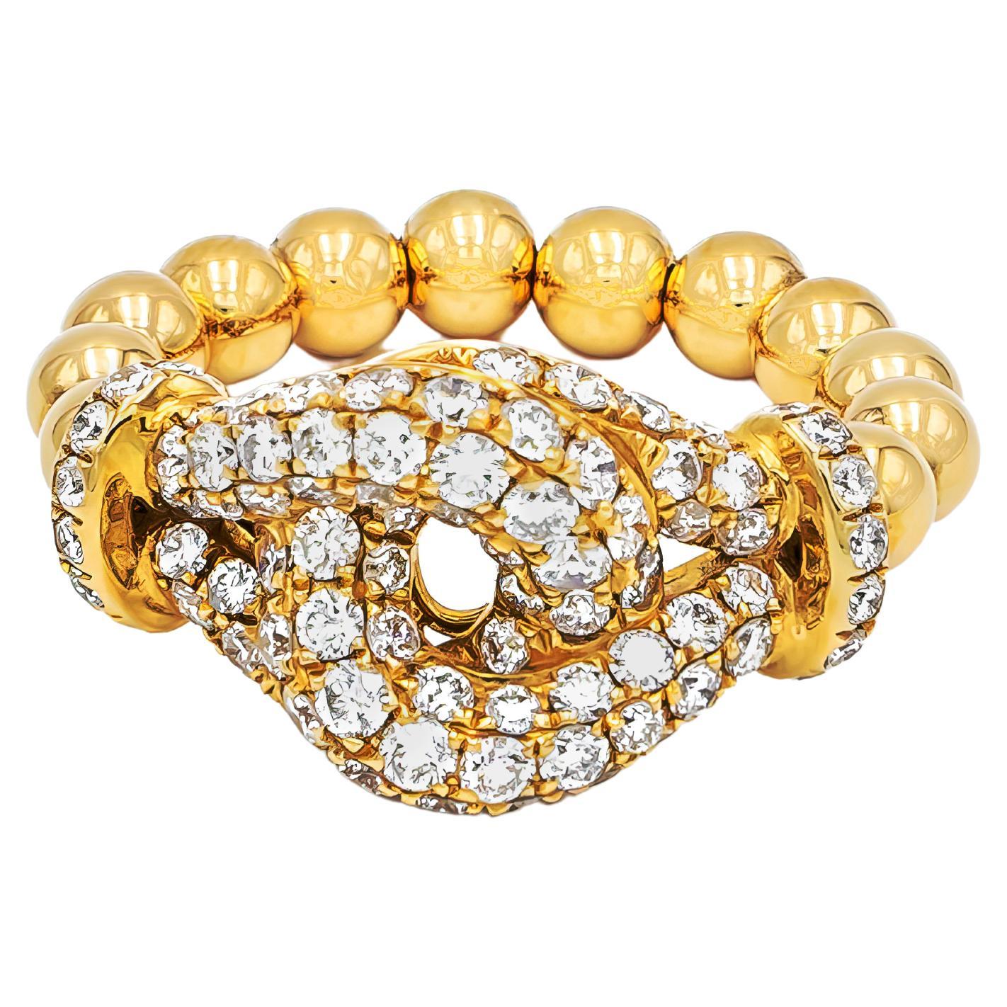 Bague boules d'or mobile sertie de diamants en or 18 carats en vente