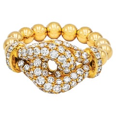 Bague boules d'or mobile sertie de diamants en or 18 carats