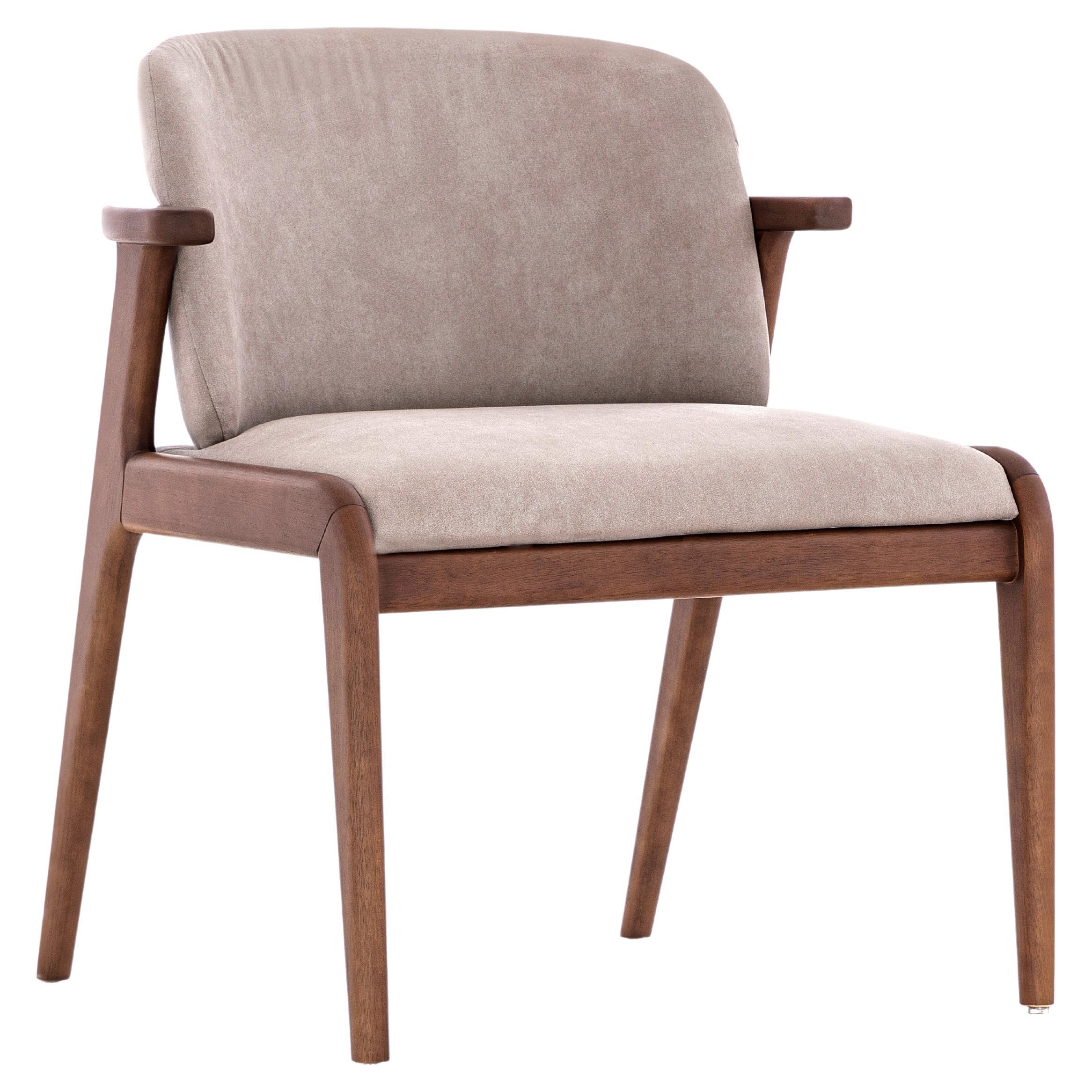 Nowe Dining Chair in Walnut Wood Finish and Light Brown Cotton Fabric