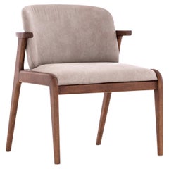 Nowe Dining Chair in Walnut Wood Finish and Light Brown Cotton Fabric