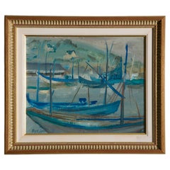 Vintage Modern French Painting Signed Marine