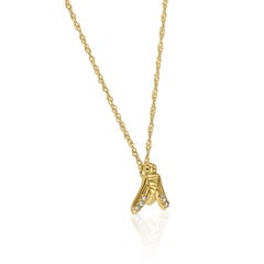 midi FLY Essential Necklace in 18K Yellow Gold with Half Pavé Diamonds