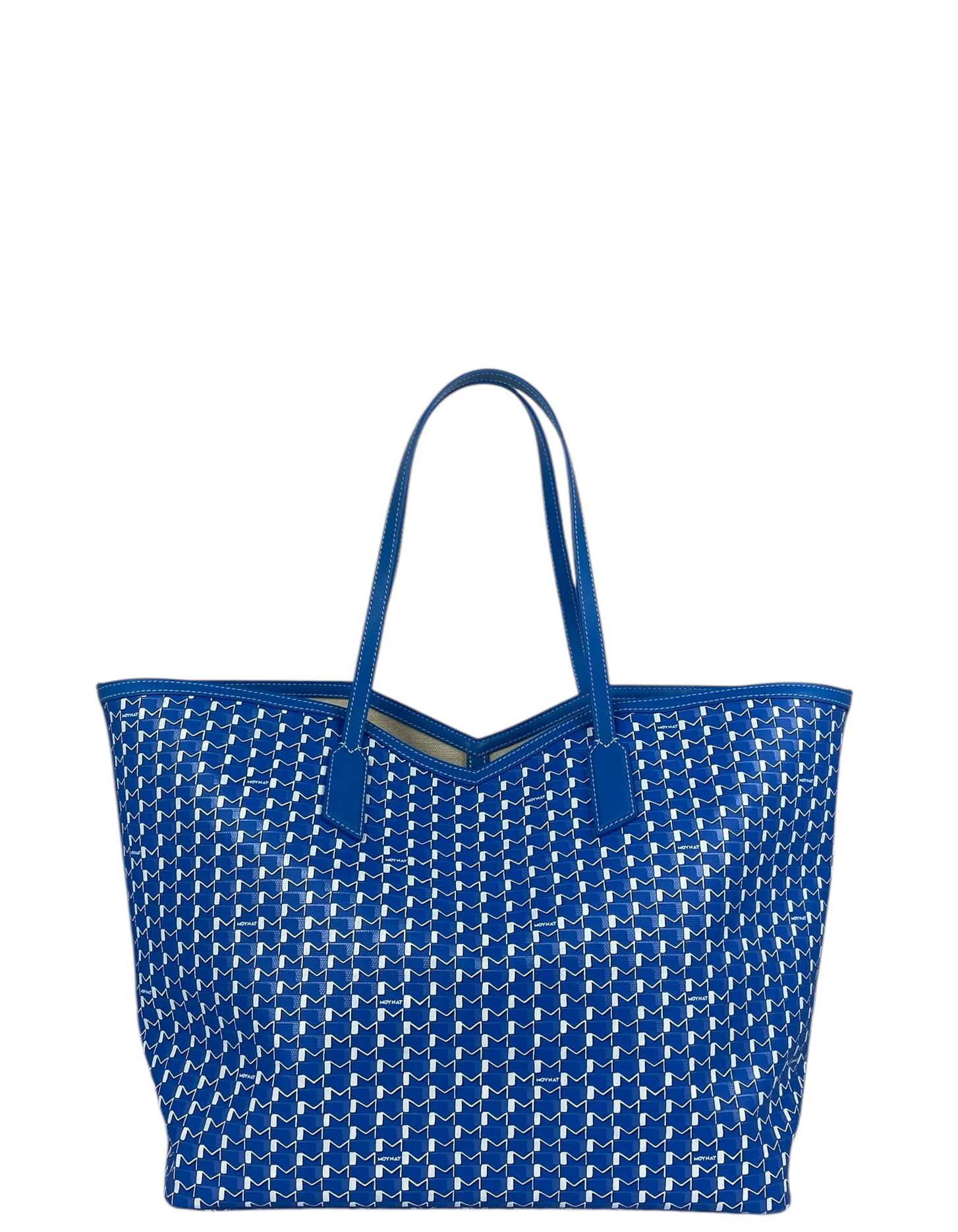 Women's Moynat 2024 Blue/White Canvas Monogram M GM Tote Bag w/ Insert