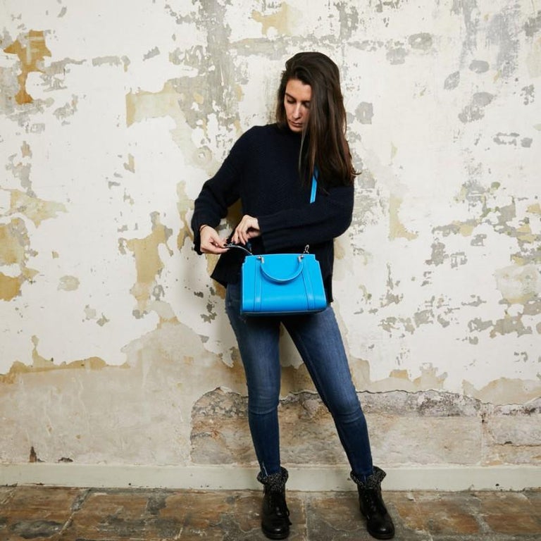 Moynat Blue Embossed Leather Camera Bag