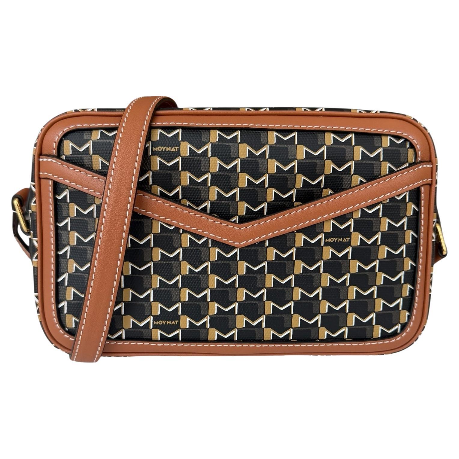 Moynat Black/Brown Canvas M Camera Crossbody Bag For Sale