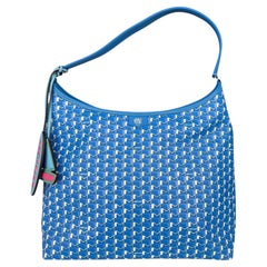 Moynat Blue/White Canvas M Hobo Bag w/ Extra Strap