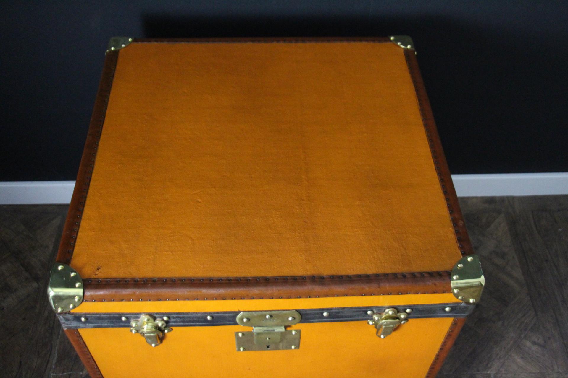 French Moynat Orange Trunk, Moynat Steamer Trunk, Moynat Hat Trunk, Moynat Luggage