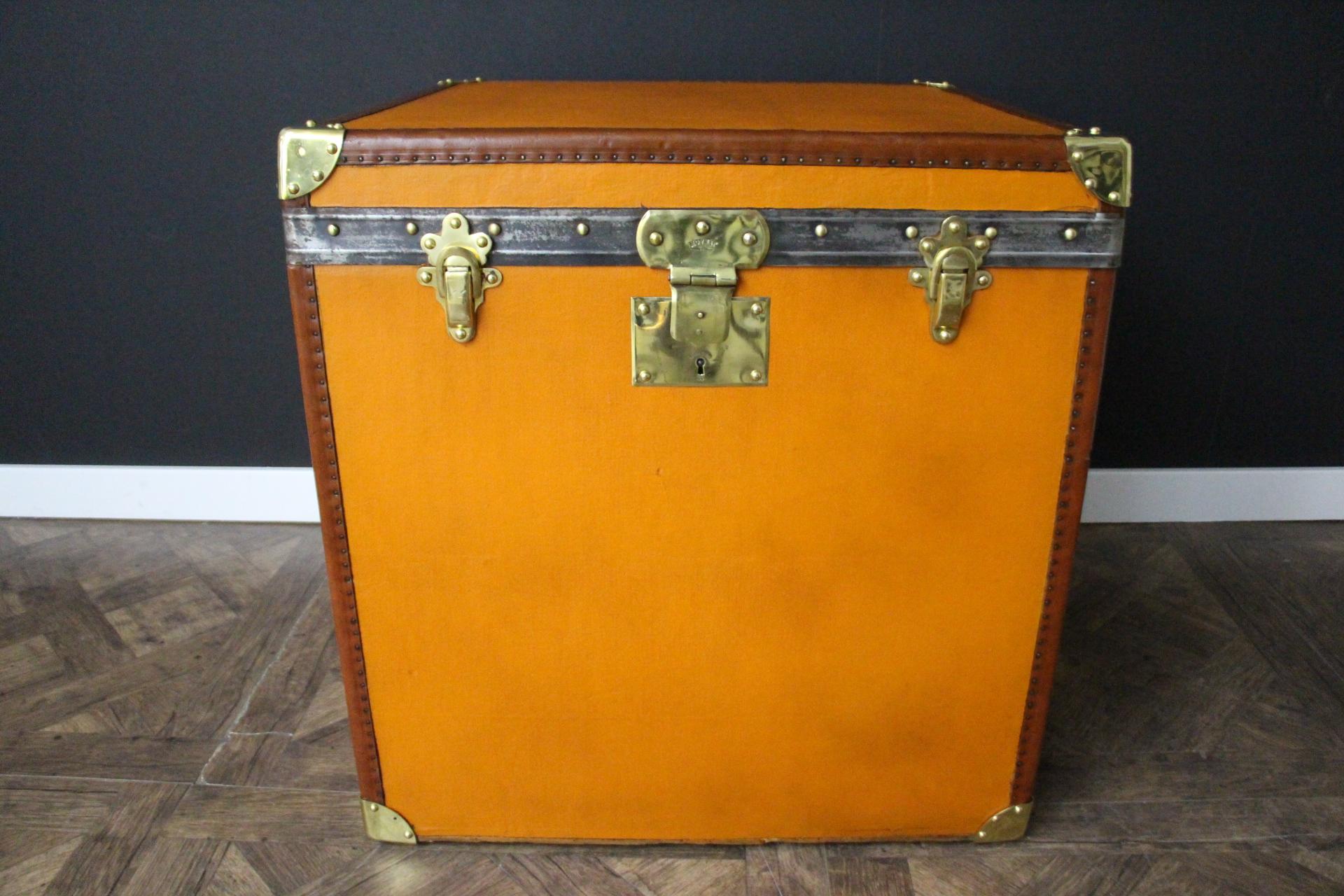 20th Century Moynat Orange Trunk, Moynat Steamer Trunk, Moynat Hat Trunk, Moynat Luggage