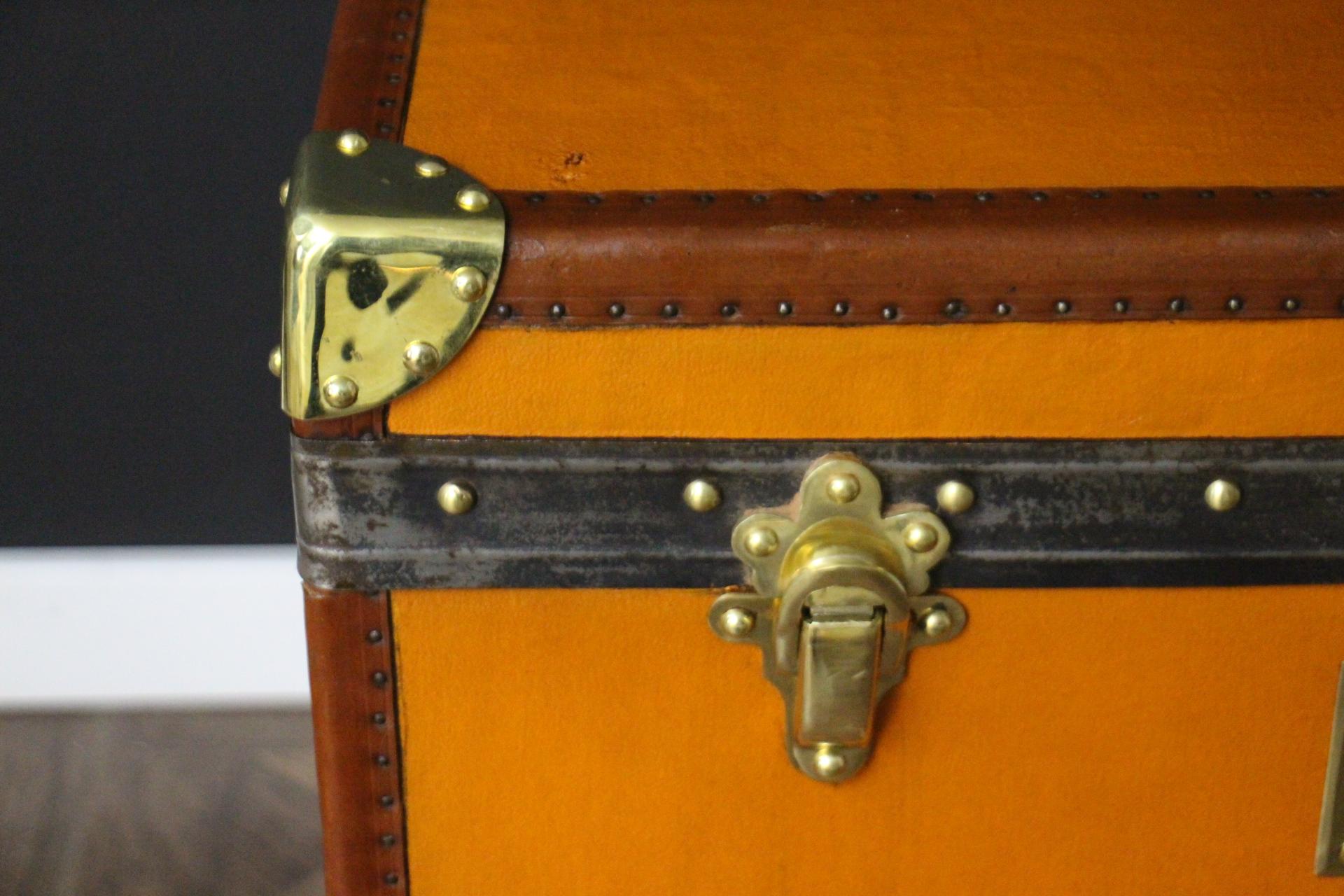 Brass Moynat Orange Trunk, Moynat Steamer Trunk, Moynat Hat Trunk, Moynat Luggage
