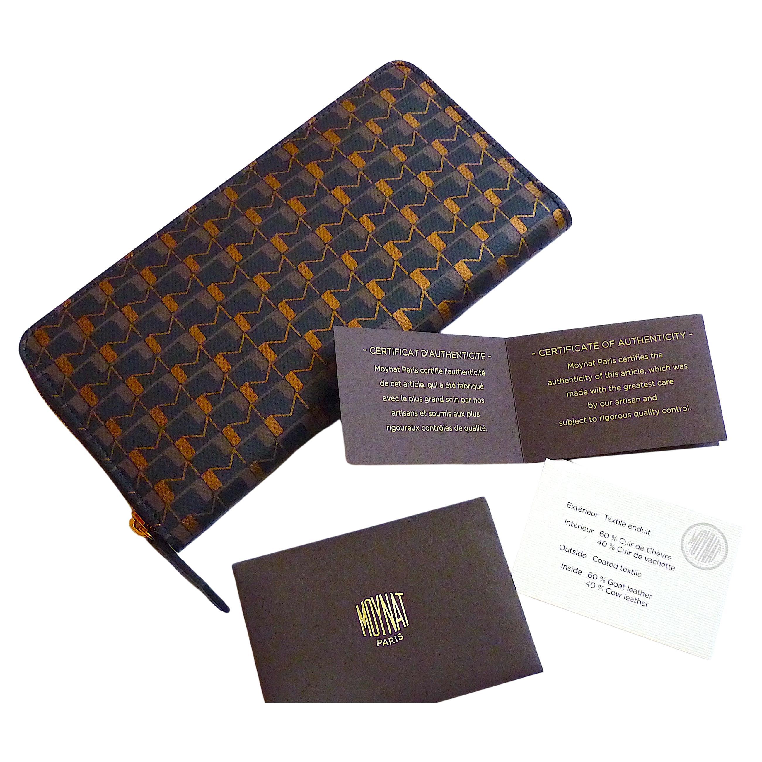 Moynat Paris Charcoal and Gold Logo Canvas Wallet For Sale