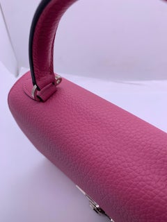 Moynat Pink Grained Taurillon Leather Réjane PM Top Handle Bag Silver Hard