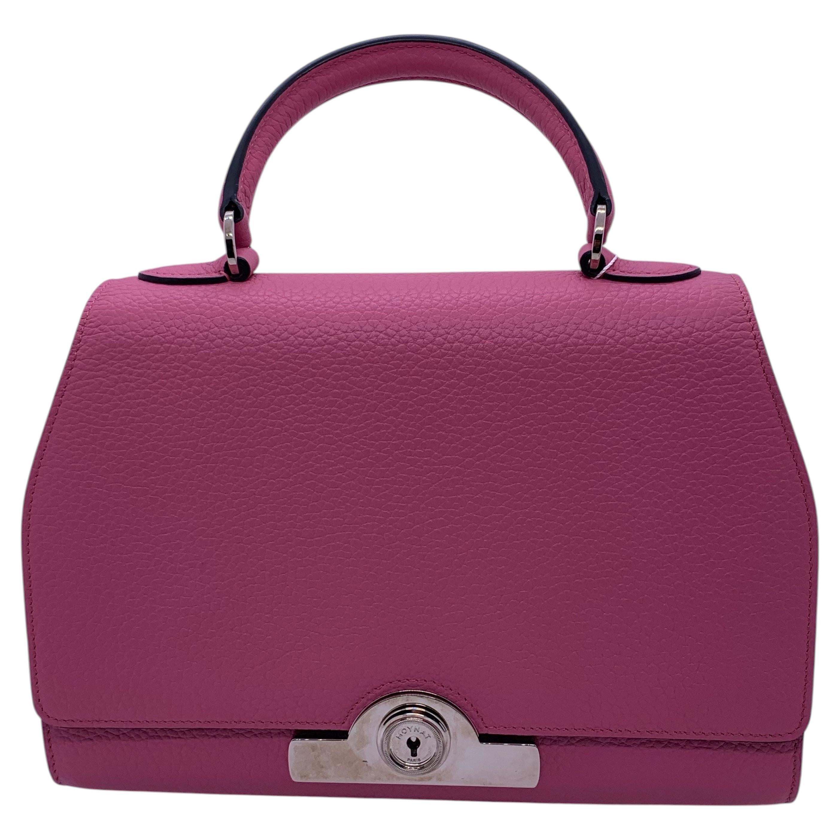 Pre-owned Moynat Pink Grained Taurillon Leather Réjane Pm Top Handle Bag Silver Hard