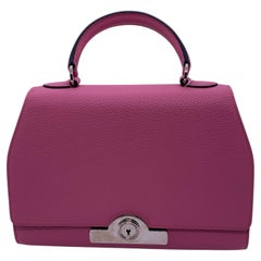 Moynat Pink Grained Taurillon Leather Réjane PM Top Handle Bag Silver Hard