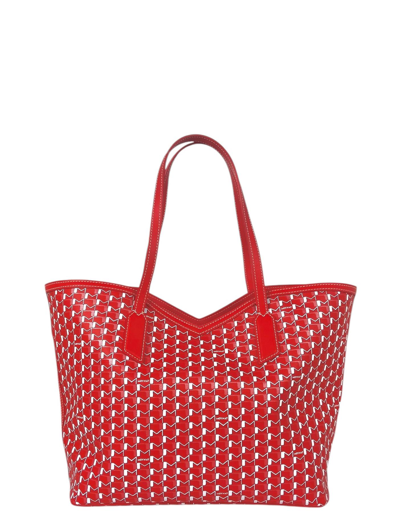Rosso Moynat Red/White Canvas Monogram M MM Tote Bag w/ Insert