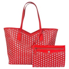 Moynat Red/White Canvas Monogram M MM Tote Bag w/ Insert