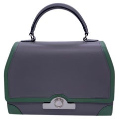 Moynat Rejane BB Handtasche, Elefantengrau & Mintgrün zweifarbig, Silberfarbenes Hartgewebe