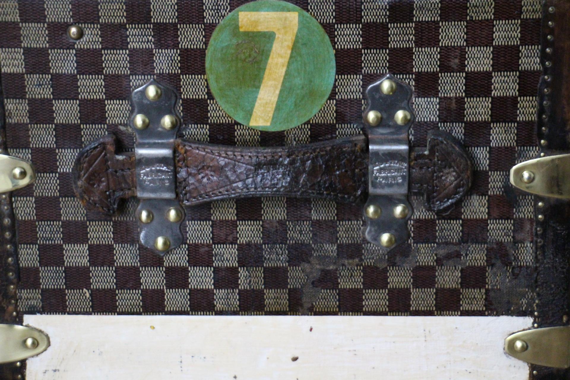 Brass Moynat Shoe Trunk, Moynat Trunk, 77 cm Moynat Steamer Trunk, Moynat Checkers  For Sale