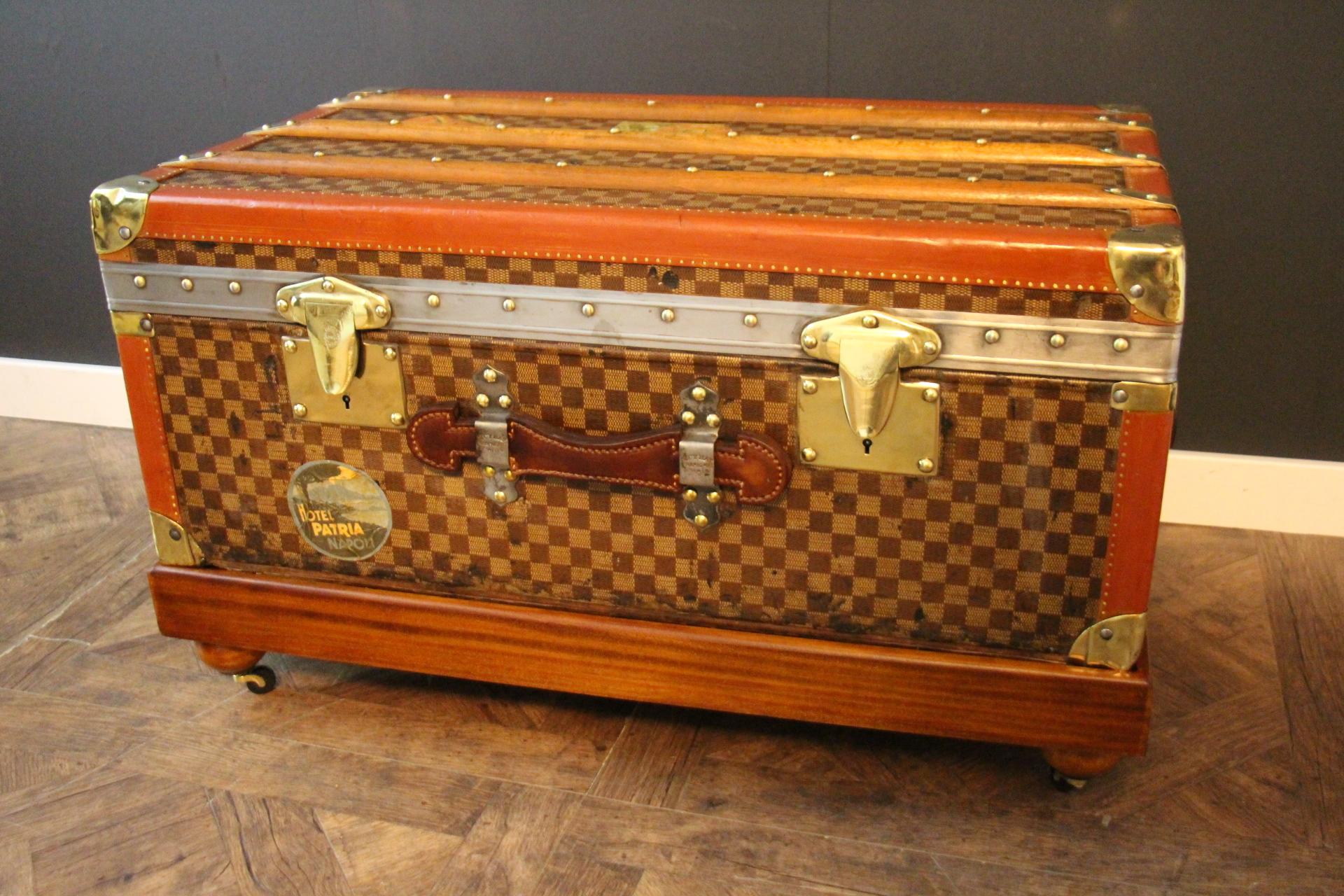 French Moynat Trunk with Checkers Pattern, Moynat Steamer Trunk, Moynat Trunk