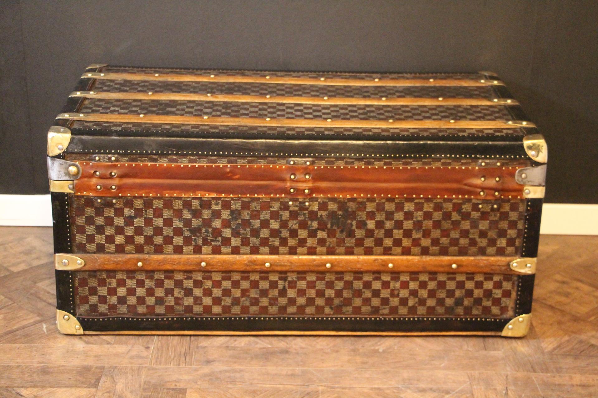 20th Century Moynat Trunk with Checkers Pattern, Moynat Steamer Trunk, Moynat Trunk