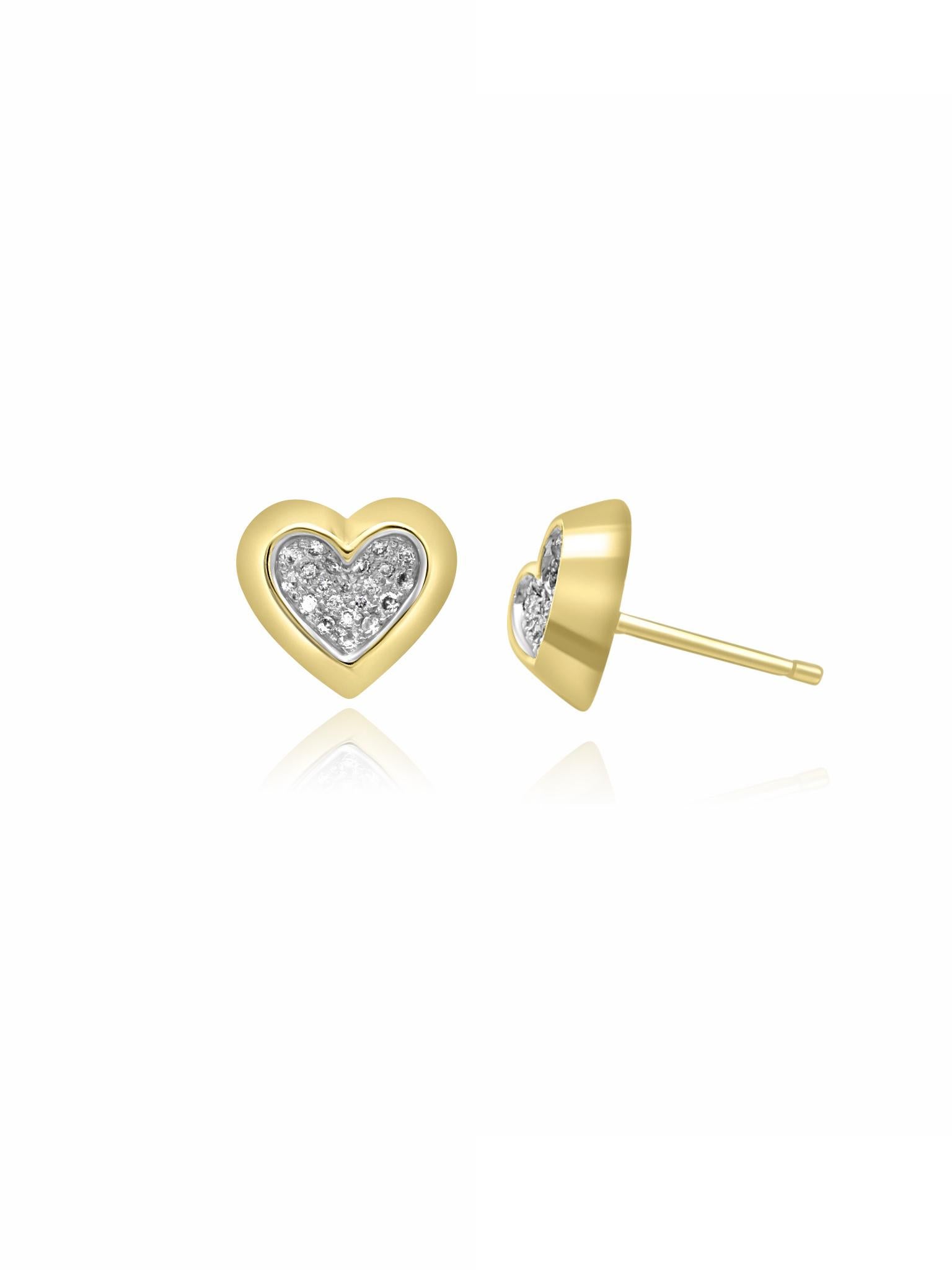 Artisan Mozafarian 18K Gold and Diamond Heart Studs For Sale