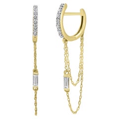 Mozafarian 18K Gold and Diamond Hoop Earrings With Dangling Gold Chains