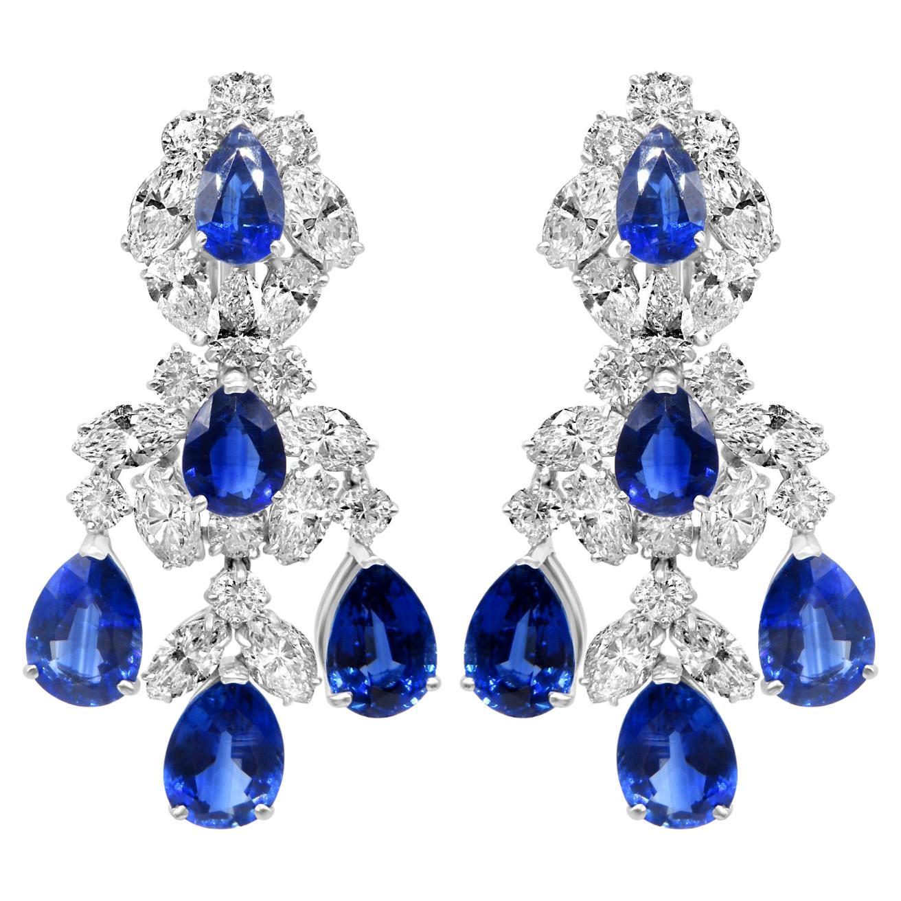 Mozafarian 18K Gold Chandelier Earrings with Diamonds & Kyanite
