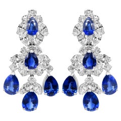Mozafarian 18K Gold Chandelier Earrings with Diamonds & Kyanite