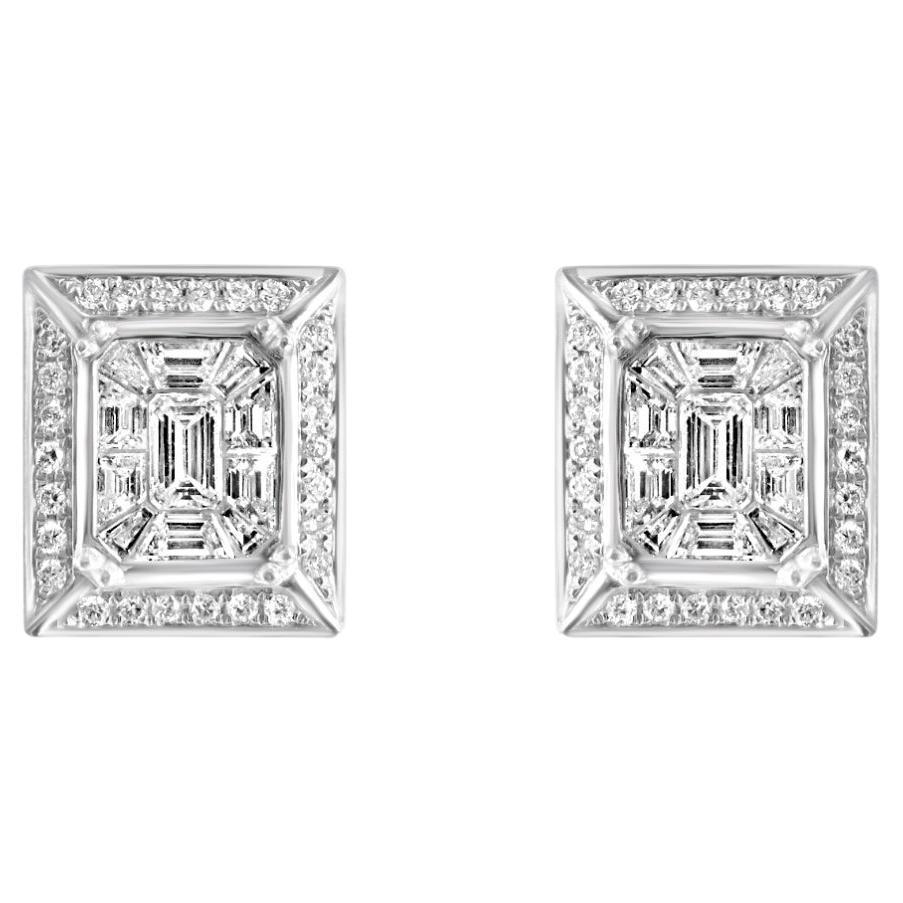 Mozafarian 18K Gold Earrings with Baguette and Round Cut Diamonds