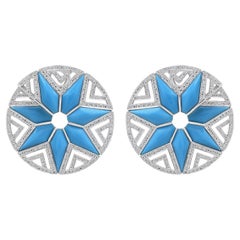 Boucles d'oreilles Mozafarianes en or 18 carats à motif floral avec turquoise et diamants