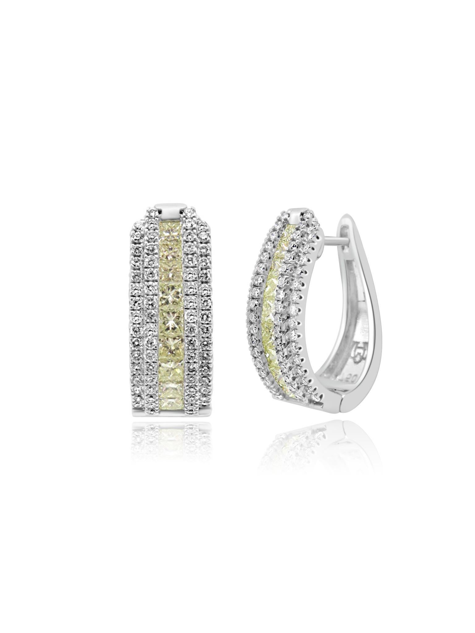 Taglio princess Orecchini a cerchio in oro 18K Mozafarian con diamanti gialli e bianchi in vendita