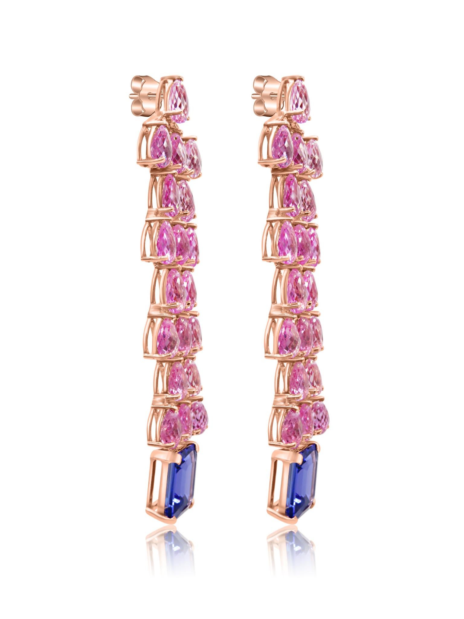Artigiano Orecchini Mozafarian in oro rosa 18K con zaffiri rosa e tanzaniti in vendita