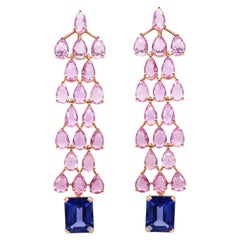 Boucles d'oreilles en or rose 18 carats du Mozafarian avec saphirs roses et tanzanites
