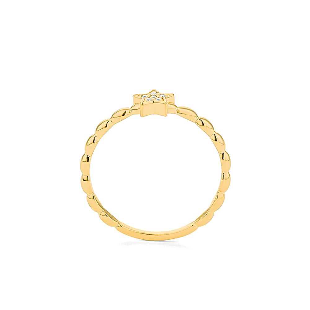 Ein einzelner sternförmiger Charme sitzt in der Mitte eines perlenbesetzten Bandes aus 18 Karat Gelbgold, das mit sechs Brillanten akzentuiert ist. Es ist skurril und doch raffiniert und eignet sich perfekt für den Alltag oder als