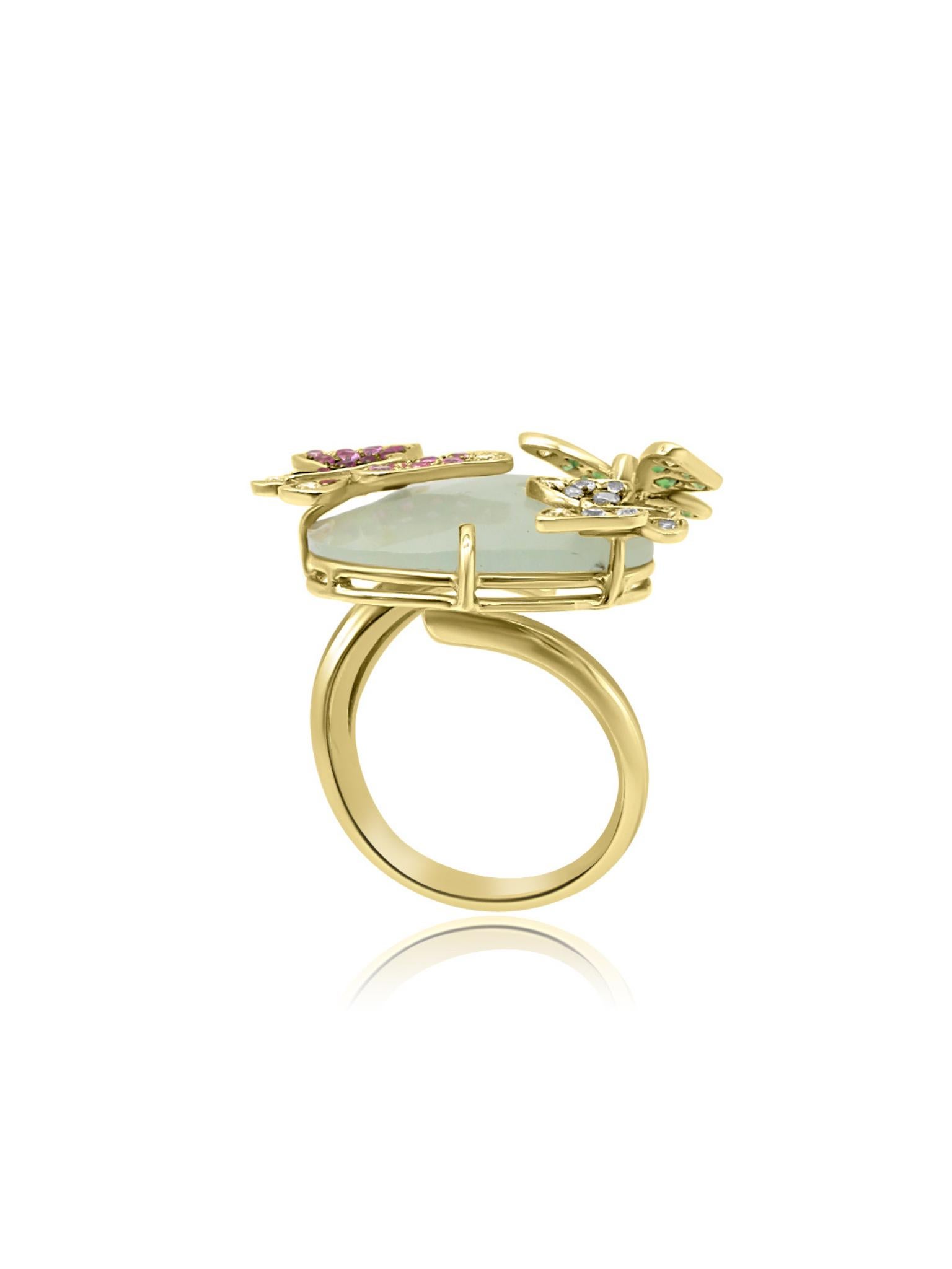 Artisan Mozafarian Butterfly Ring with Diamonds, Quartz, Tanzanites and Sapphires