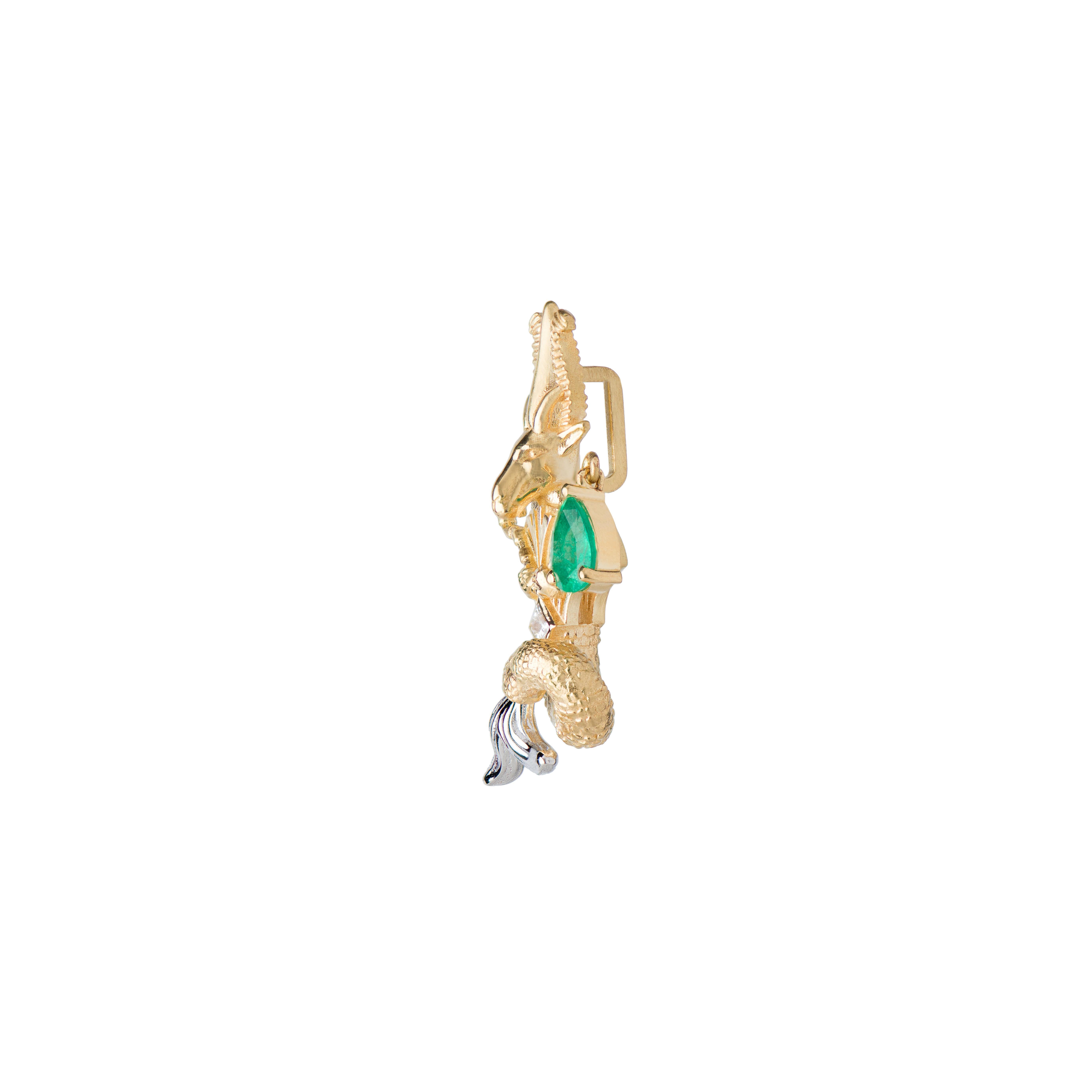 Mozafarianischer Capricorn-Anhänger mit Diamant und Smaragd (Kunsthandwerker*in) im Angebot
