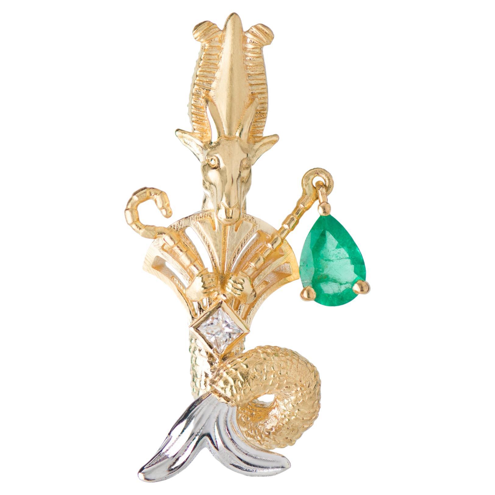 Mozafarian Capricorn Diamond and Emerald Pendant