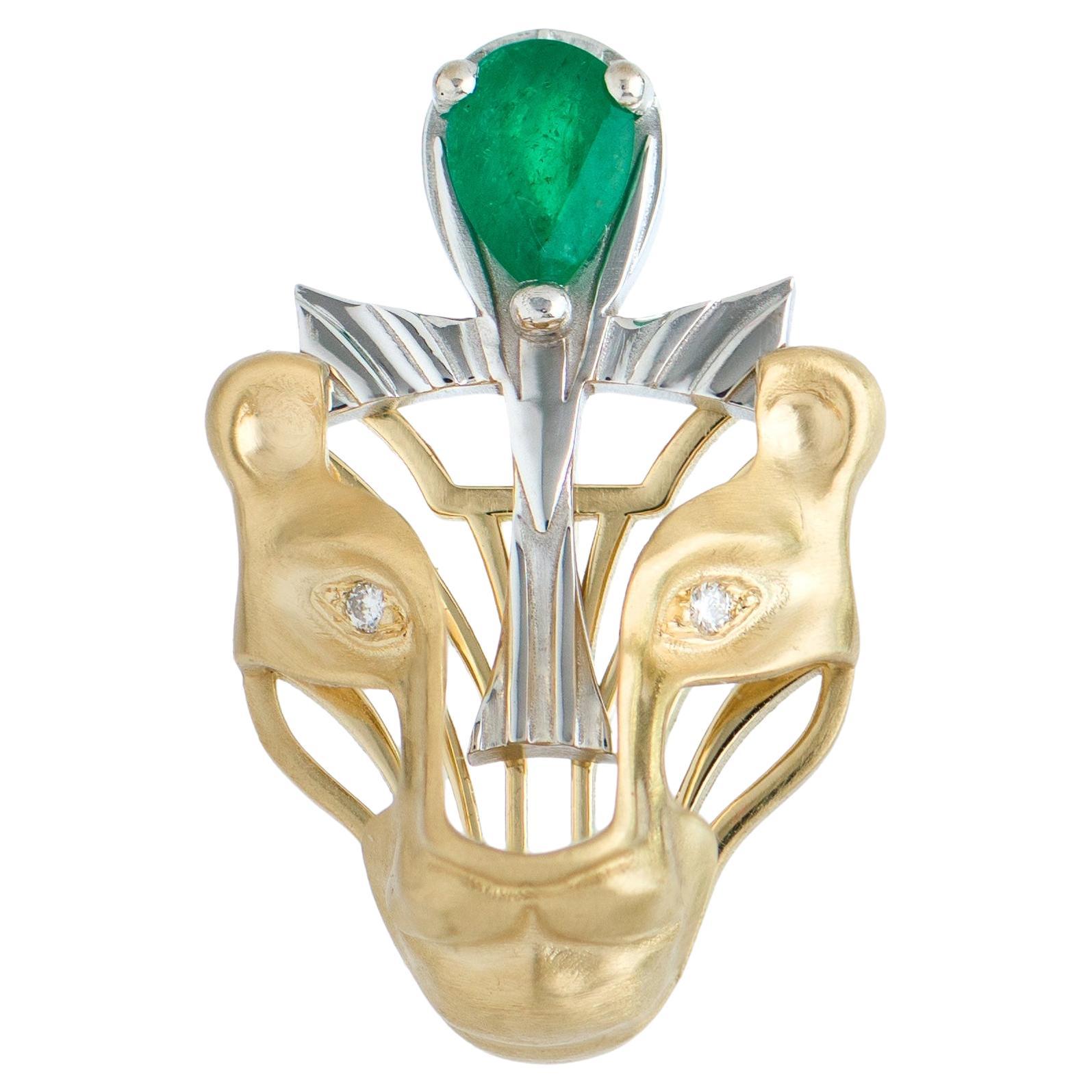 Mozafarian Diamond and Emerald Leo Pendant
