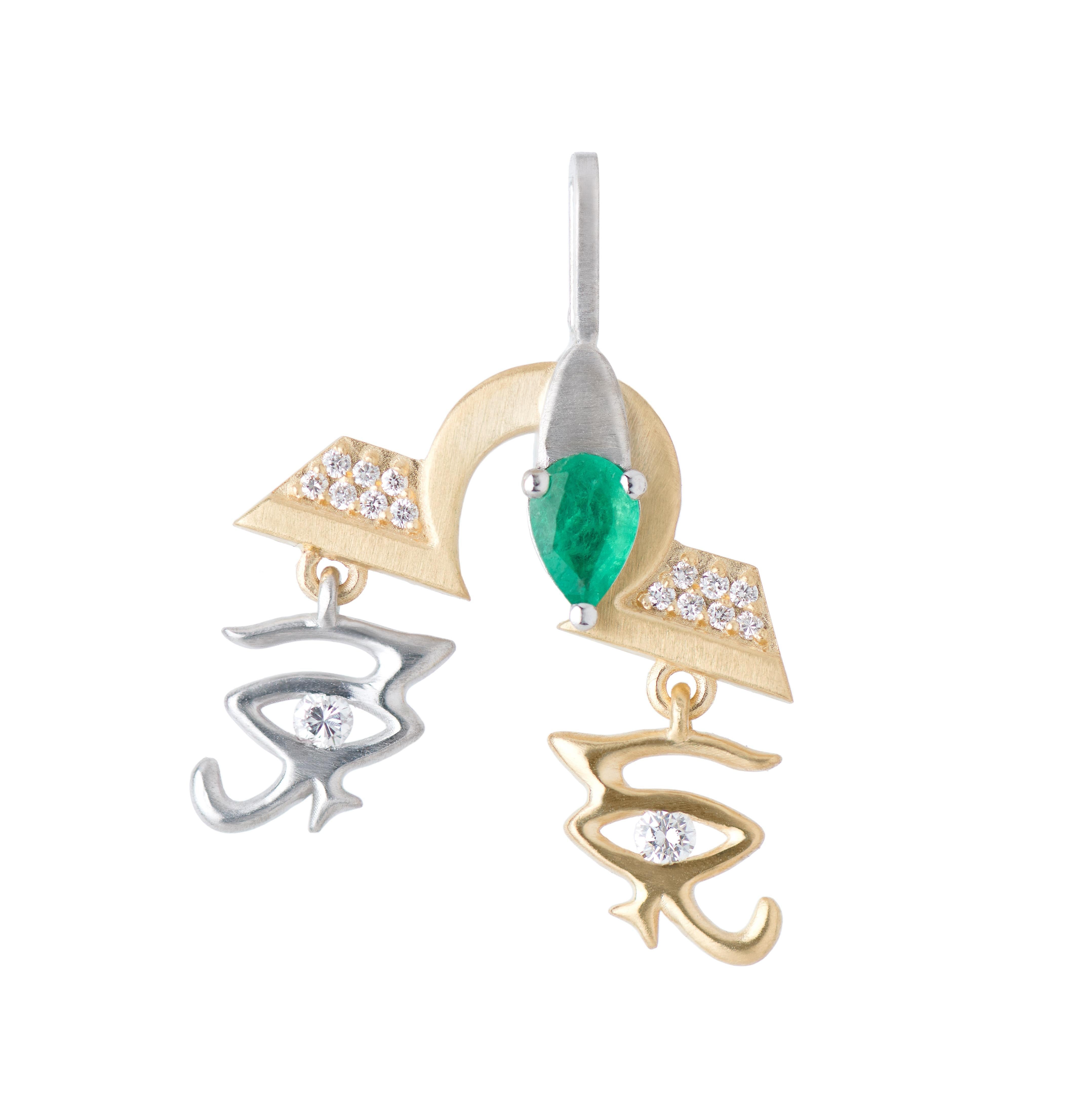 Mozafarian Diamant und Smaragd Libra Anhänger (Kunsthandwerker*in) im Angebot