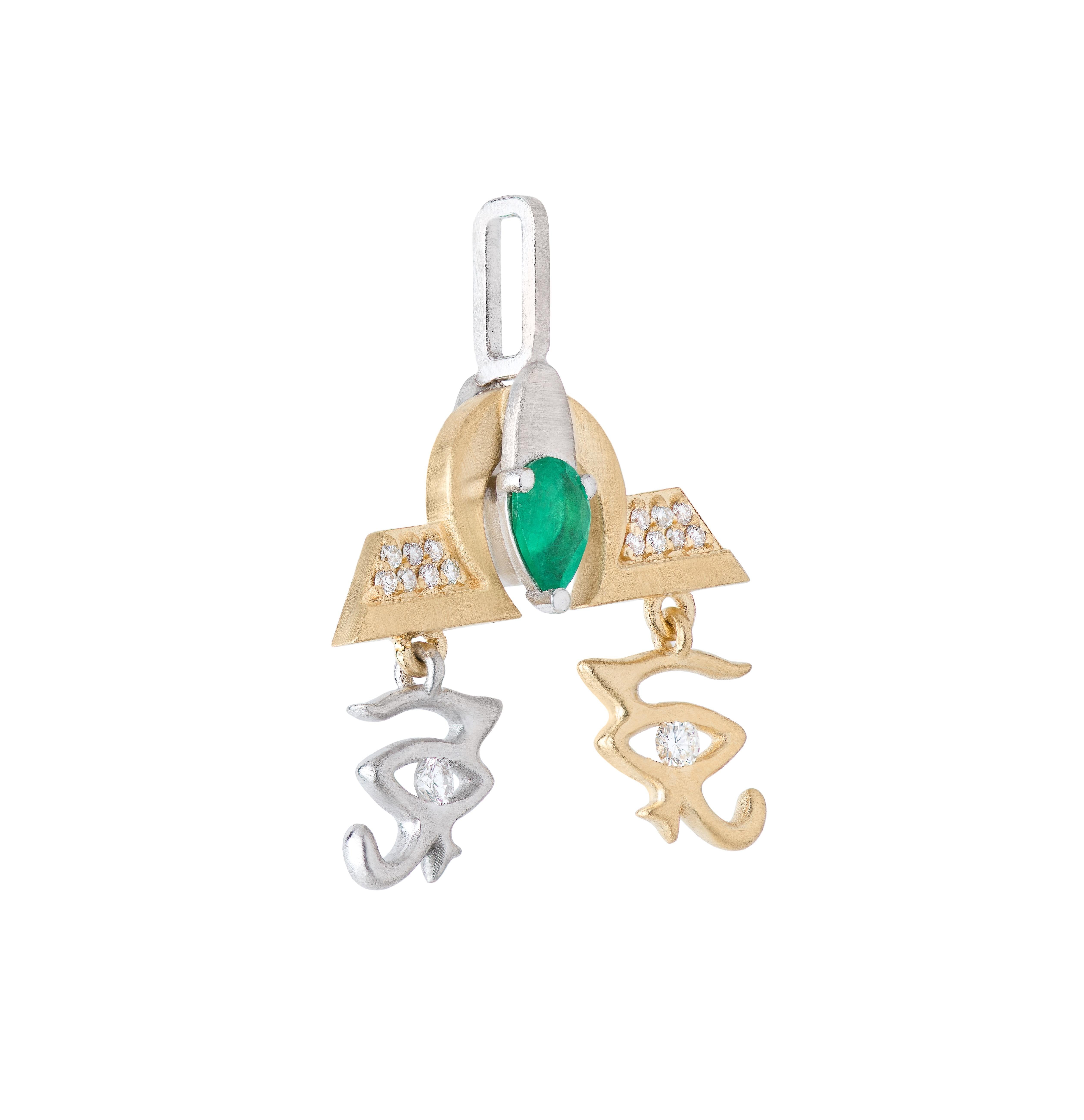 Mozafarian Diamant und Smaragd Libra Anhänger (Tropfenschliff) im Angebot
